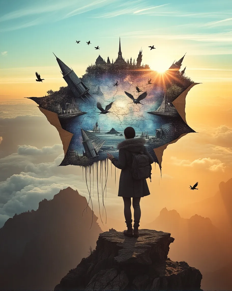 A breathtaking scene a traveler - Free AI Photo Generator - starryai