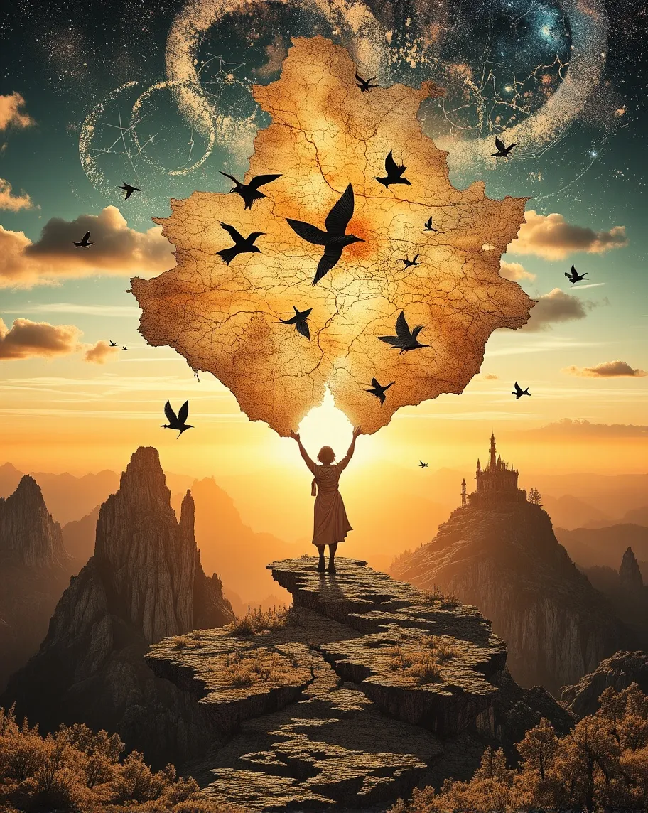 A breathtaking scene a traveler - Free AI Photo Generator - starryai