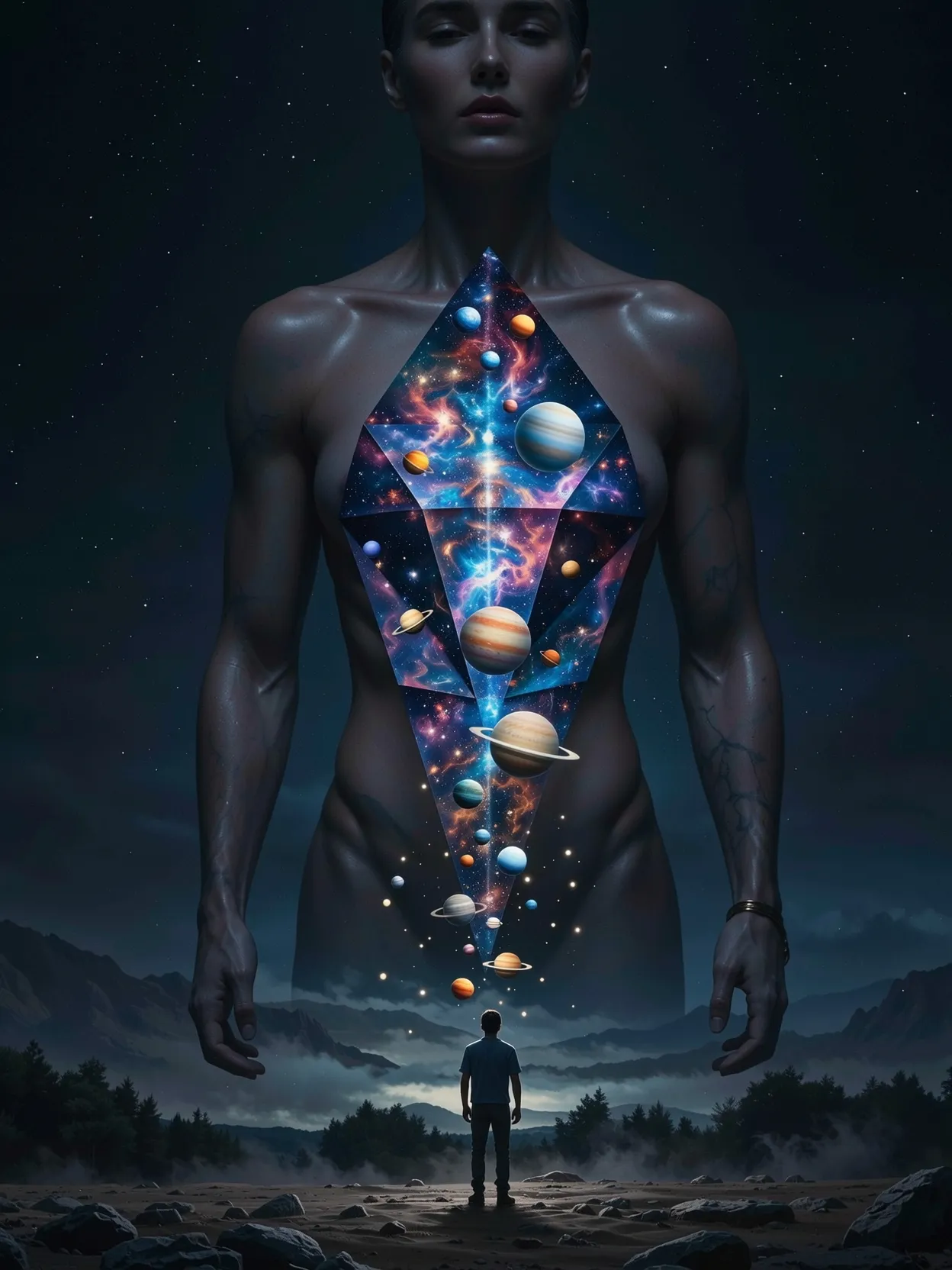A human figure standing darkness, - Free AI Photo Generator - starryai