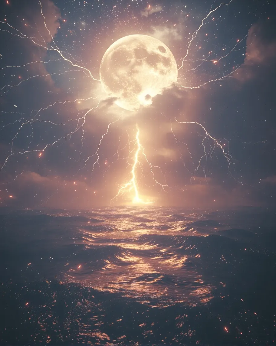 Thunder lightning storm over moon - Free AI Photo Generator - starryai