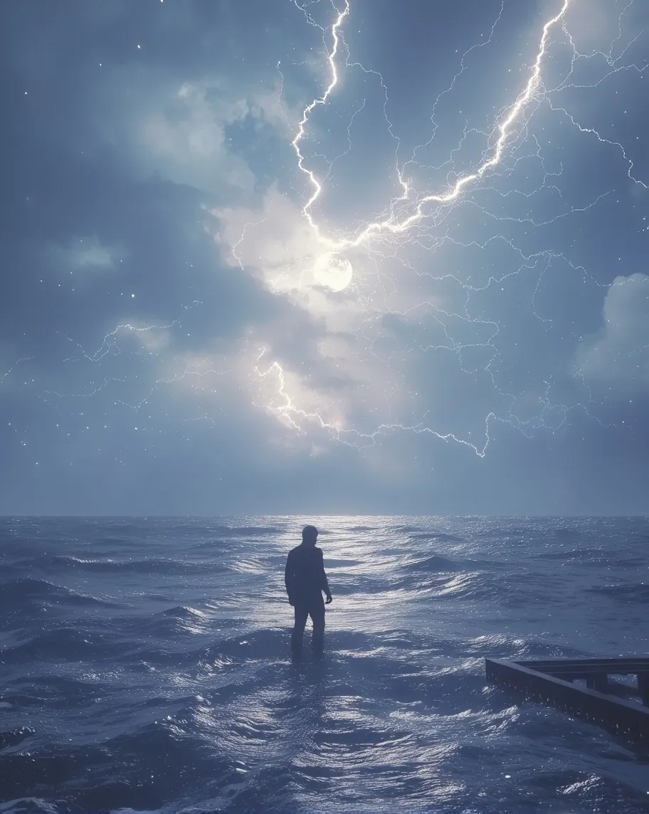 Thunder lightning storm over moon - Free AI Photo Generator - starryai
