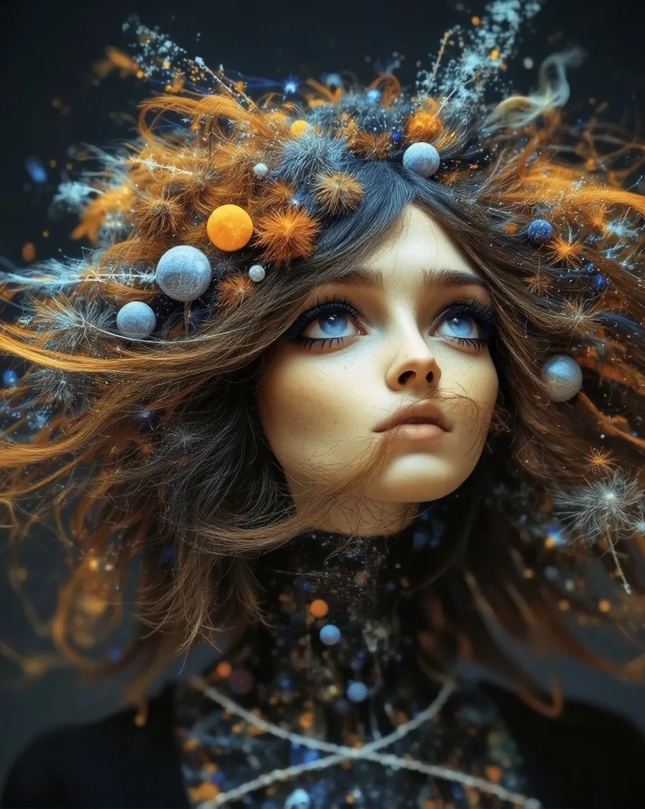 Portrait a woman whose hair made - Free AI Photo Generator - starryai