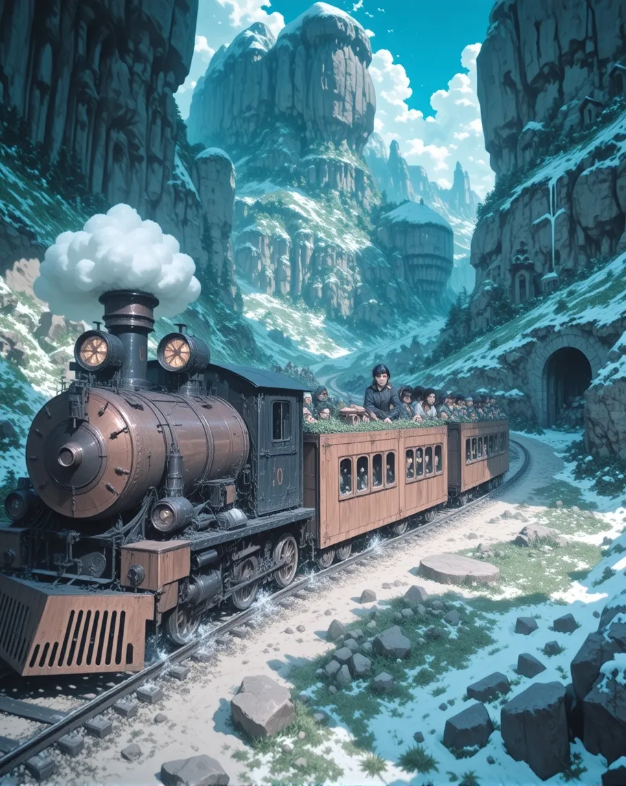 A whimsical, steam-powered train - Free AI Photo Generator - starryai