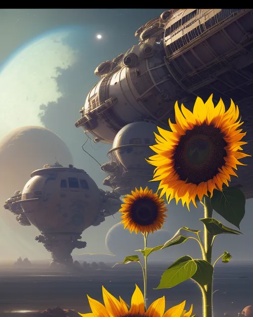 Space Station Sunflowers - Free AI Photo Generator - starryai