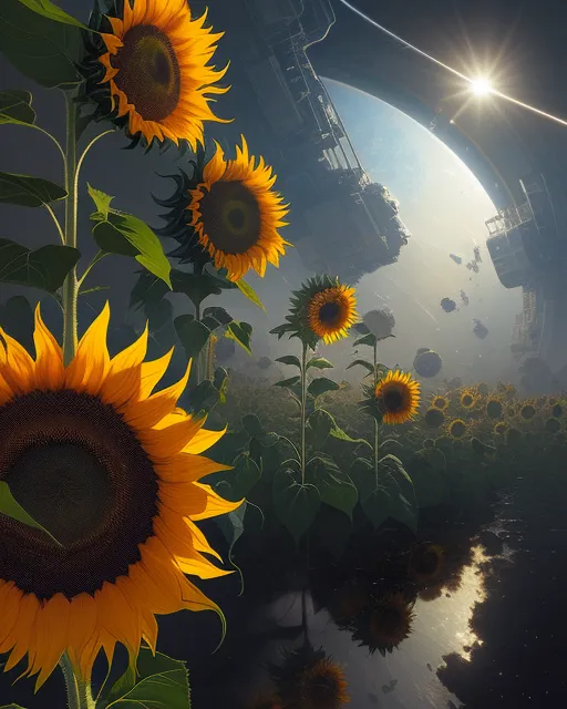 Space Station Sunflowers - Free AI Photo Generator - starryai
