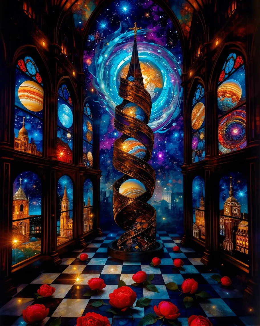 Stained glass galaxy scene, into - Free AI Photo Generator - starryai