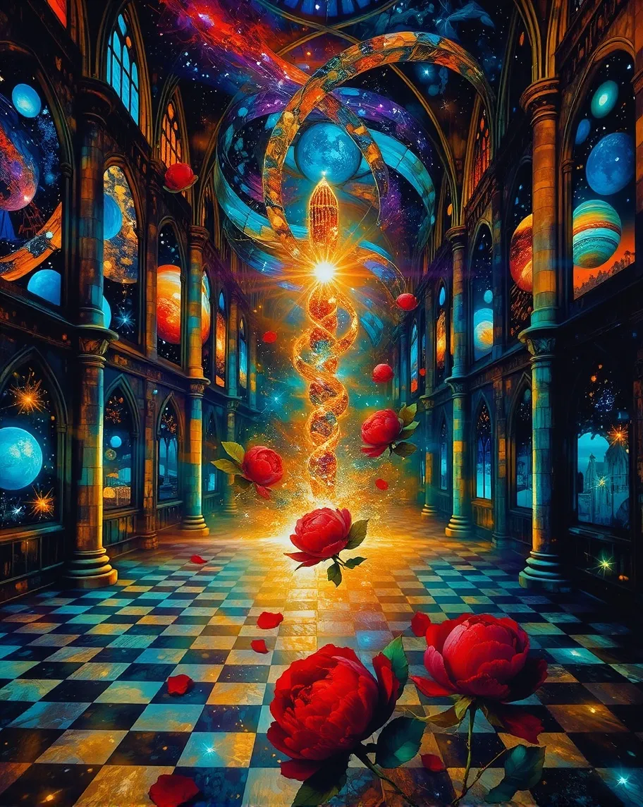 Stained glass galaxy scene, into - Free AI Photo Generator - starryai