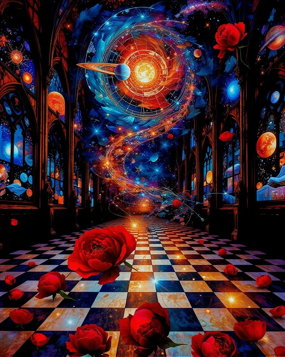 Stained glass galaxy scene, into - Free AI Photo Generator - starryai