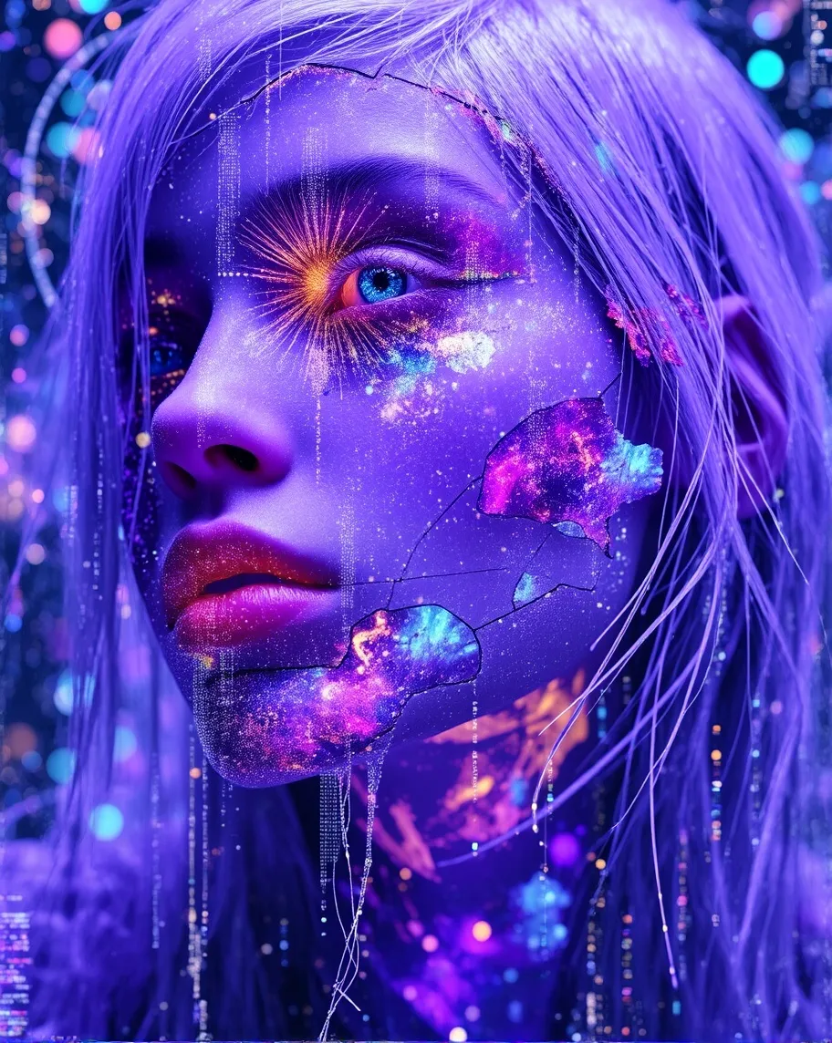 A surreal glitch-fantasy portrait - Free AI Photo Generator - starryai