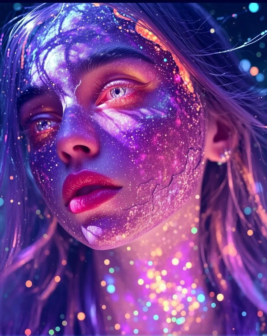 A surreal glitch-fantasy portrait - Free AI Photo Generator - starryai