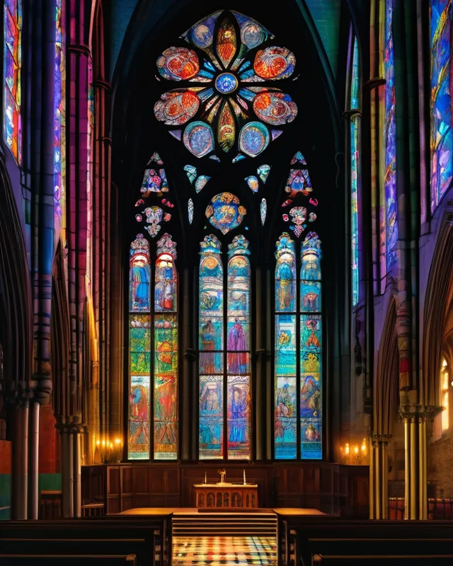 A cathedral whose stained glass - Free AI Photo Generator - starryai