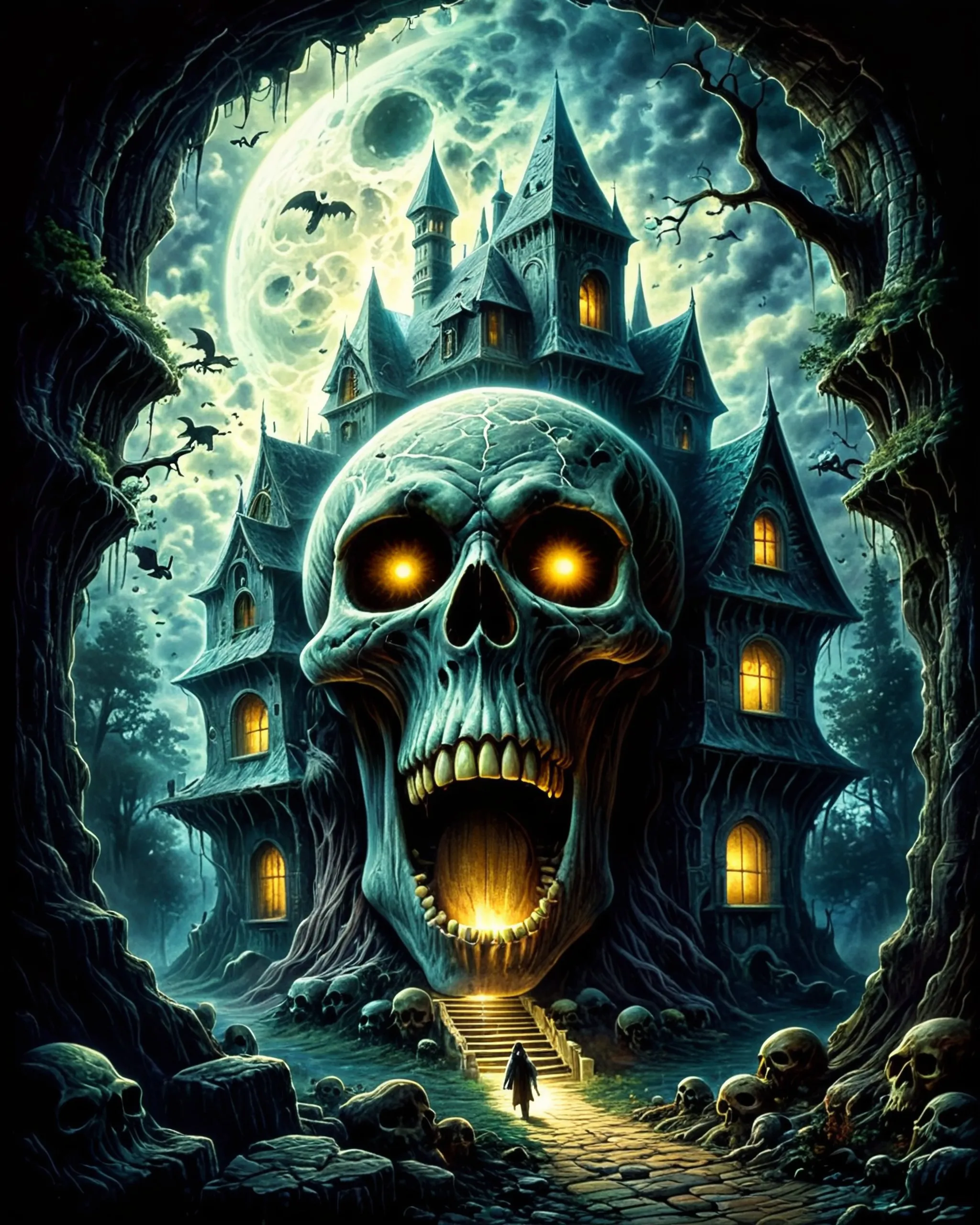 A haunting mansion shaped like - Free AI Photo Generator - starryai
