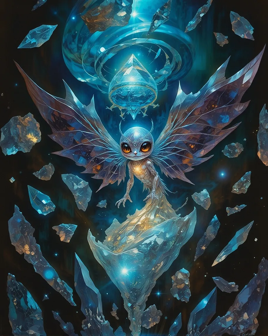 A wide-eyed crystalline creature - Free AI Photo Generator - starryai