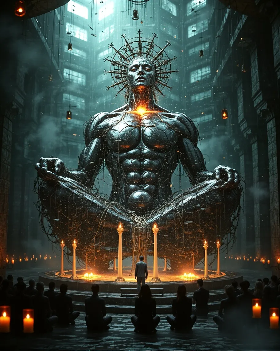 Collosal God A colossal mechanical god sits - Free AI Photo Generator - starryai