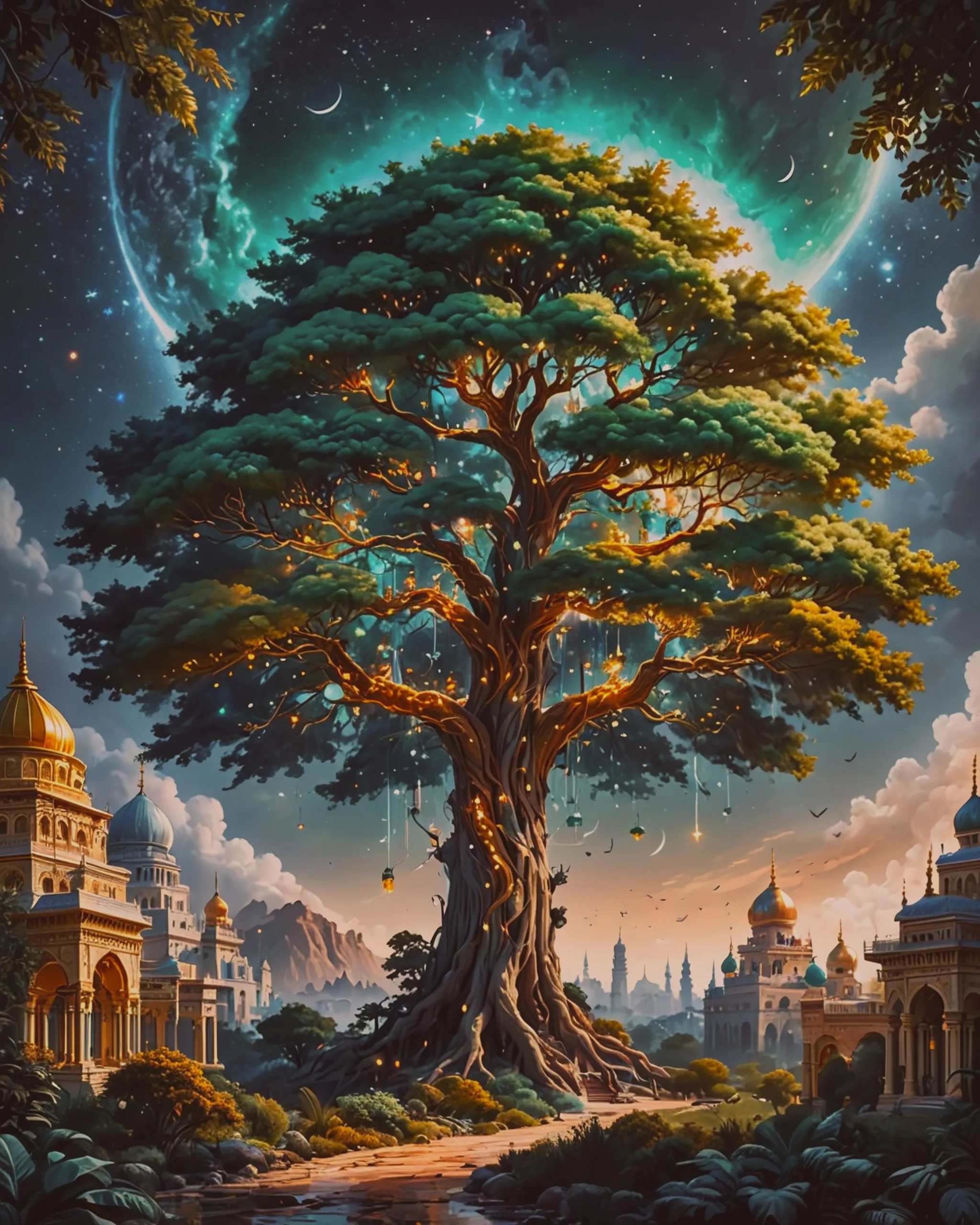 Prompt: A gigantic divine tree - Free AI Photo Generator - starryai