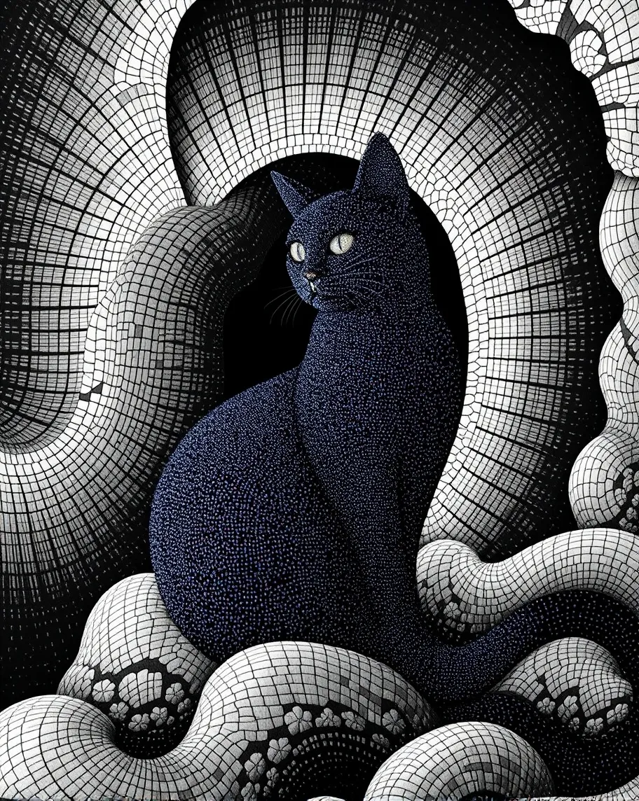 A surreal fractal cat composed - Free AI Photo Generator - starryai