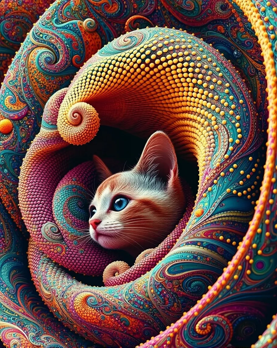 A surreal fractal cat composed - Free AI Photo Generator - starryai