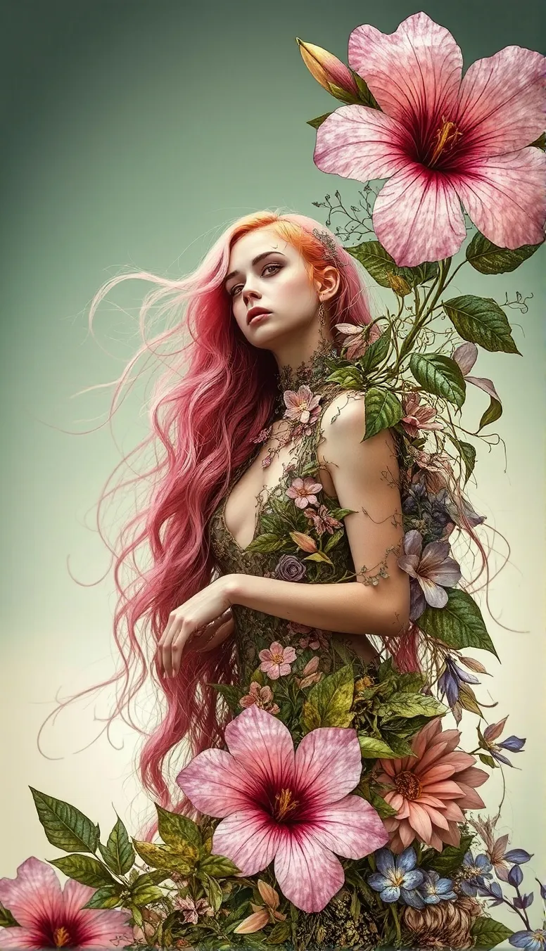 Beautiful girl long pink hair - Free AI Photo Generator - starryai
