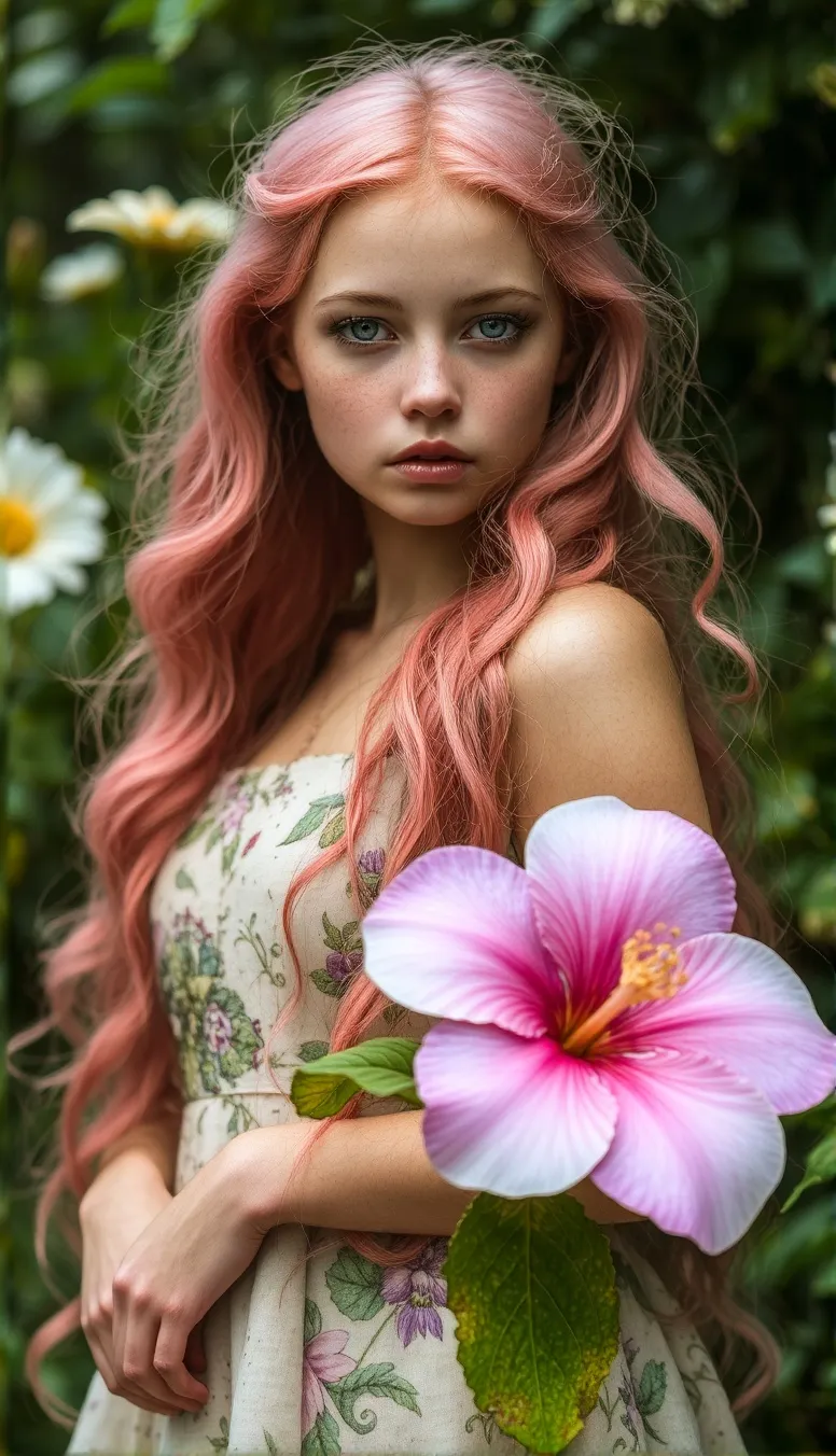 Beautiful girl long pink hair - Free AI Photo Generator - starryai