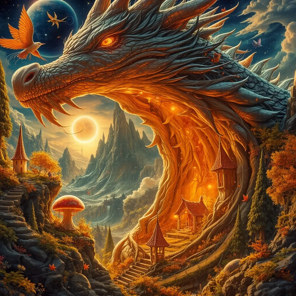 A colossal dragon shaped like - Free AI Photo Generator - starryai