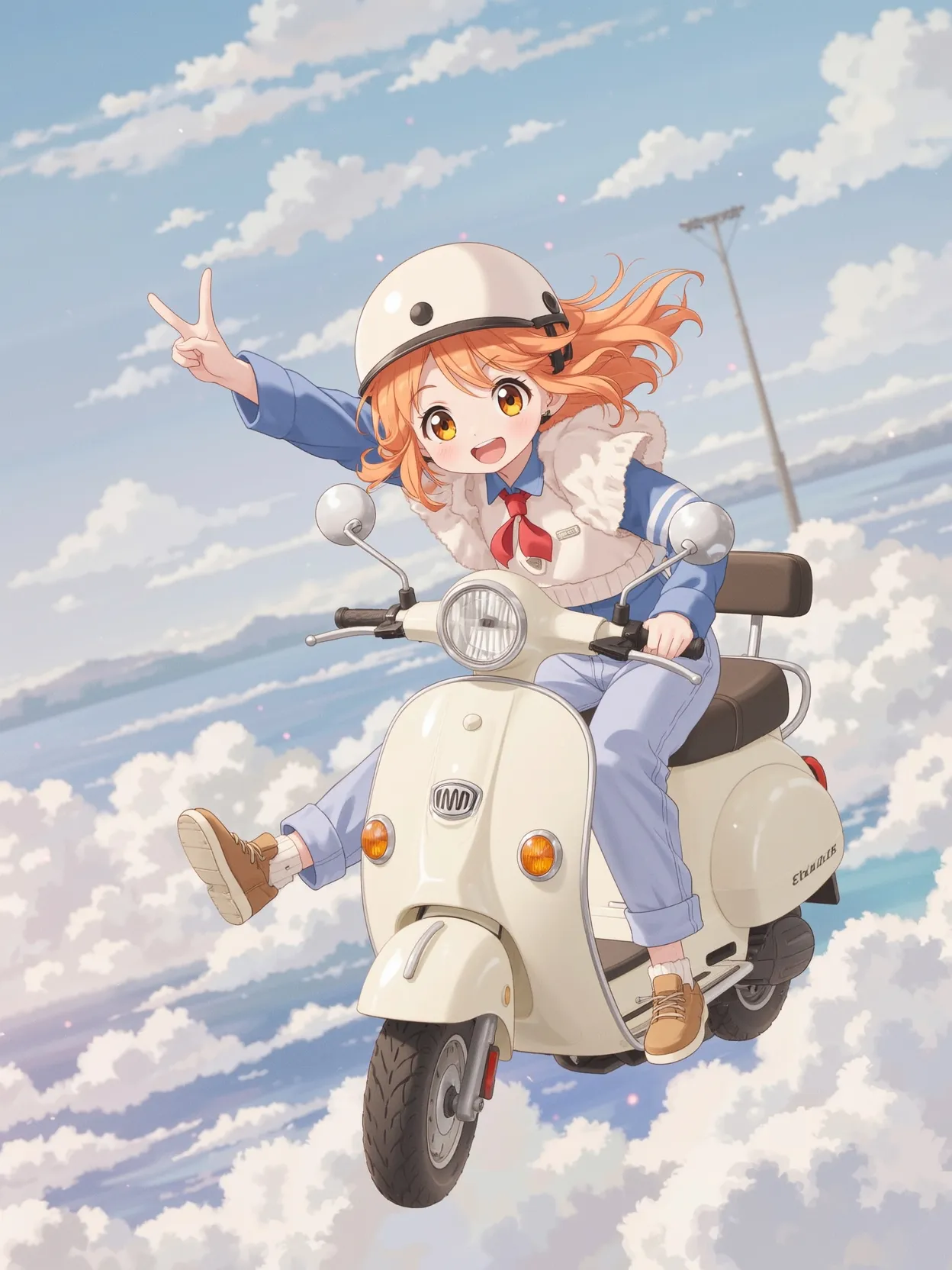 A cheerful anime girl riding a - Free AI Photo Generator - starryai