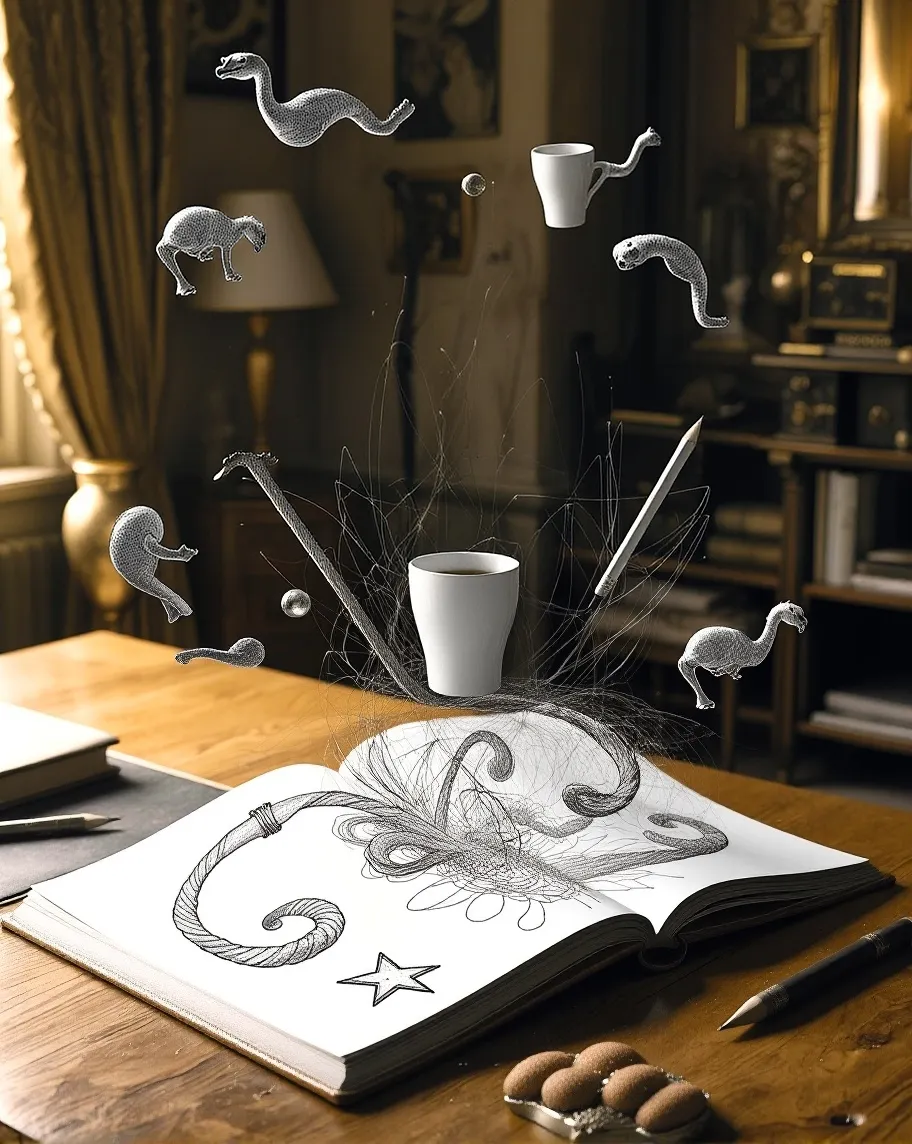 A surreal scene where doodles — - Free AI Photo Generator - starryai