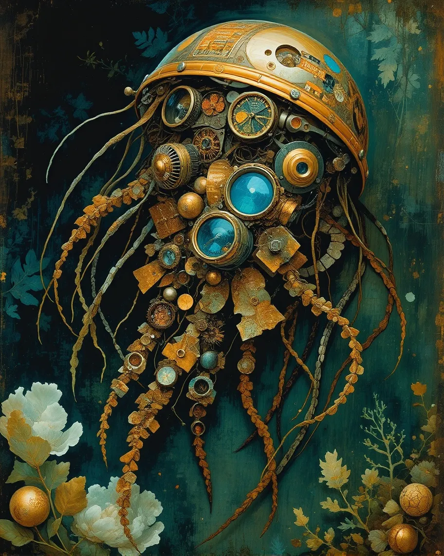 A biomechanical jellyfish made - Free AI Photo Generator - starryai