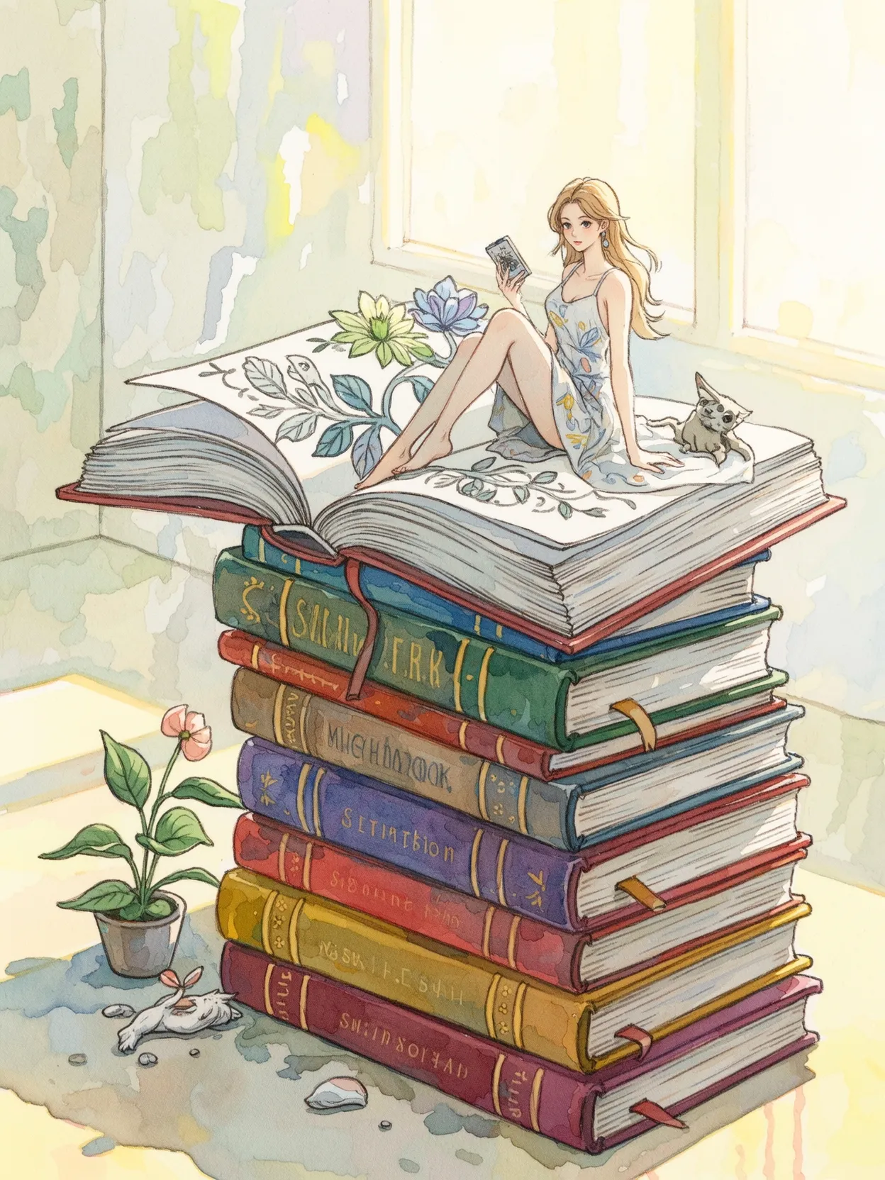 A Lithe Woman A whimsical colorful watercolor - Free AI Photo Generator - starryai