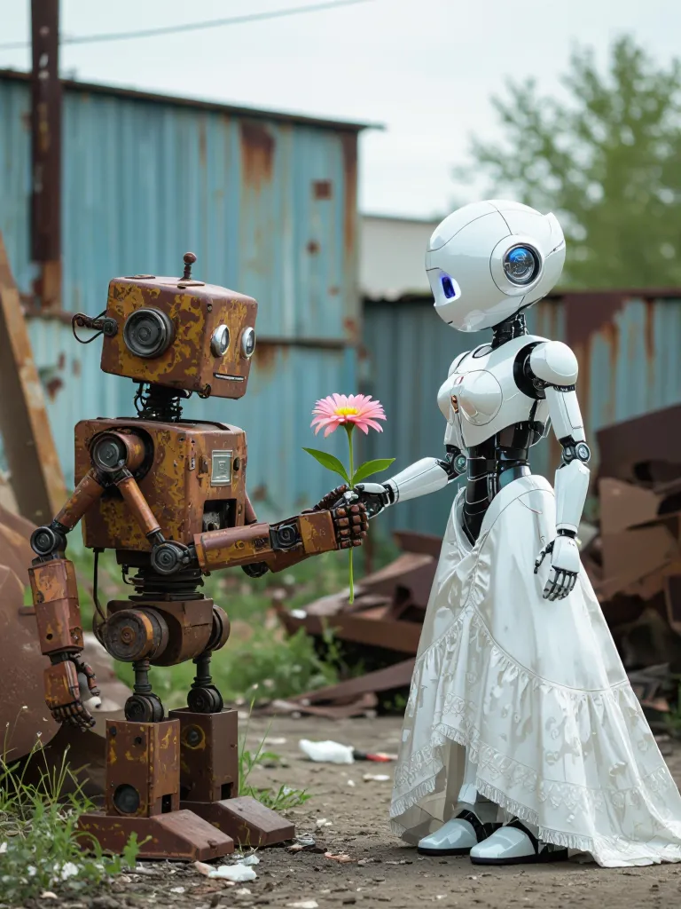 A robot consisting rusty scrap at - Free AI Photo Generator - starryai