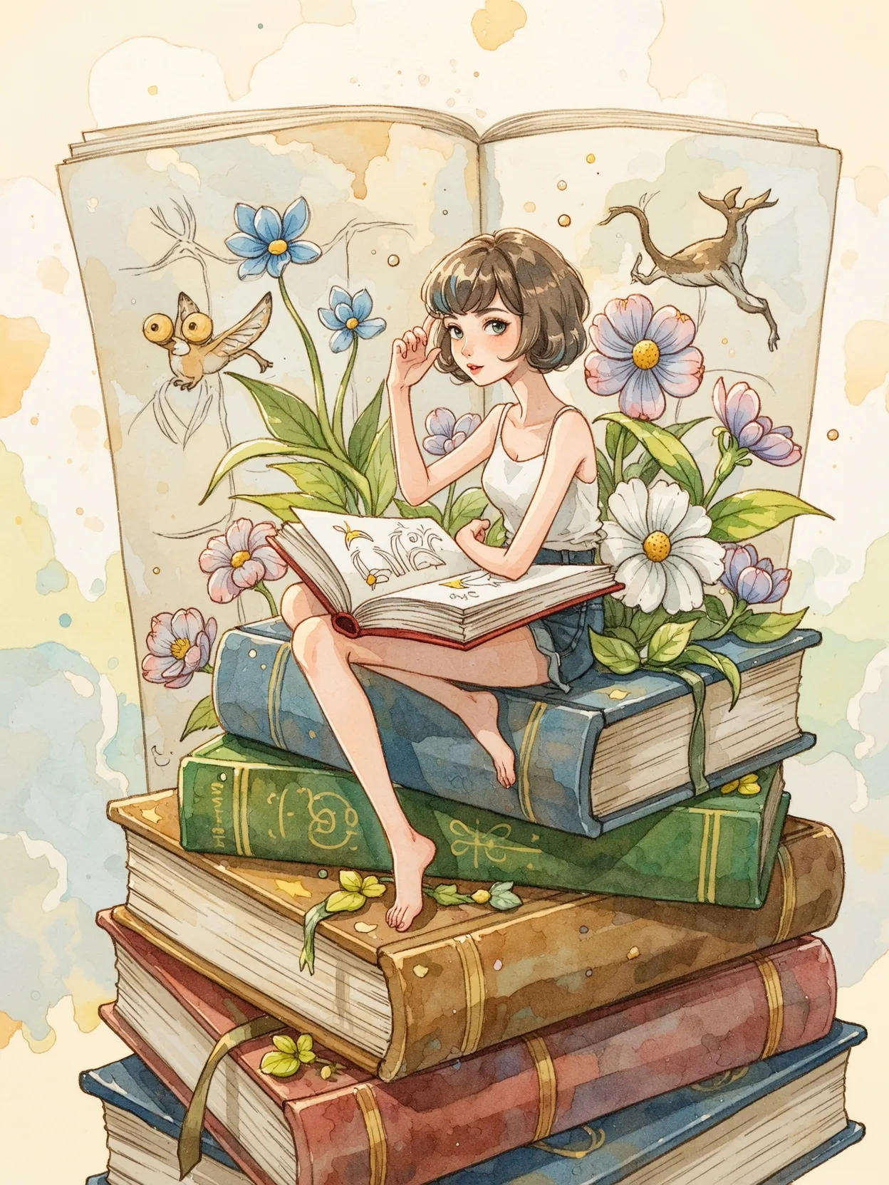 A Lithe Woman A whimsical colorful watercolor - Free AI Photo Generator - starryai