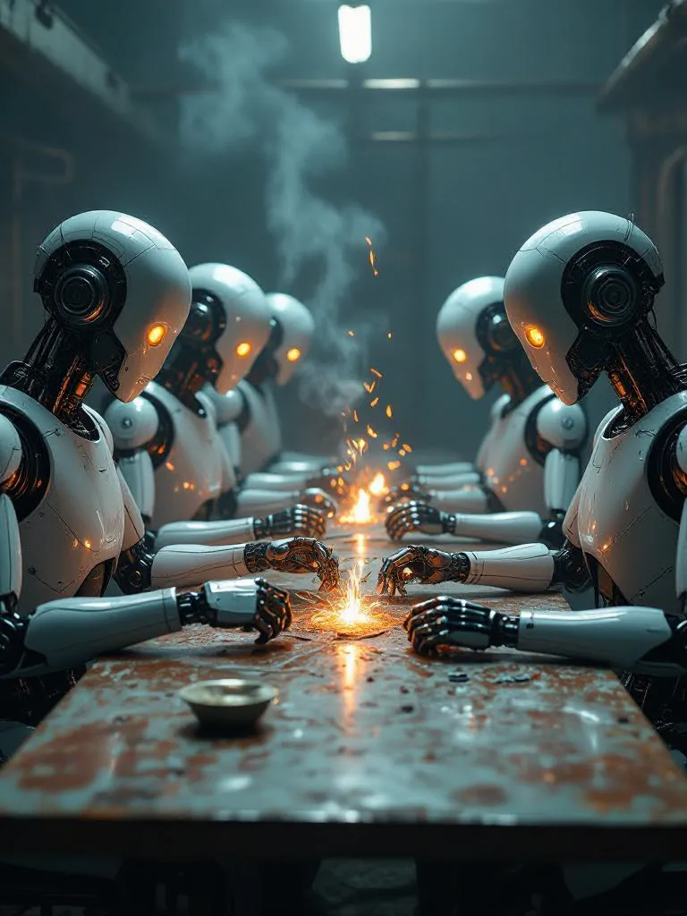 A group humanoid robots seated at - Free AI Photo Generator - starryai