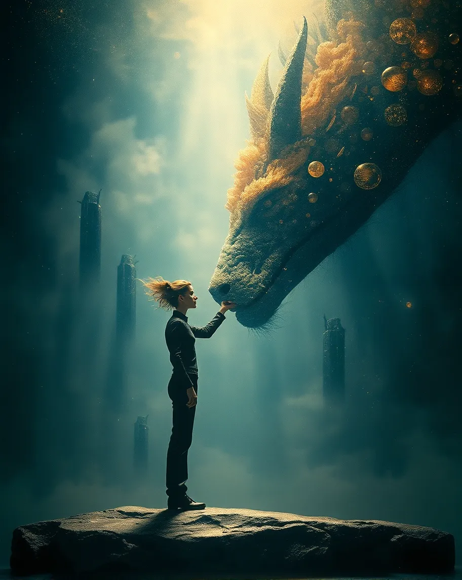 A lone human standing on a stone - Free AI Photo Generator - starryai