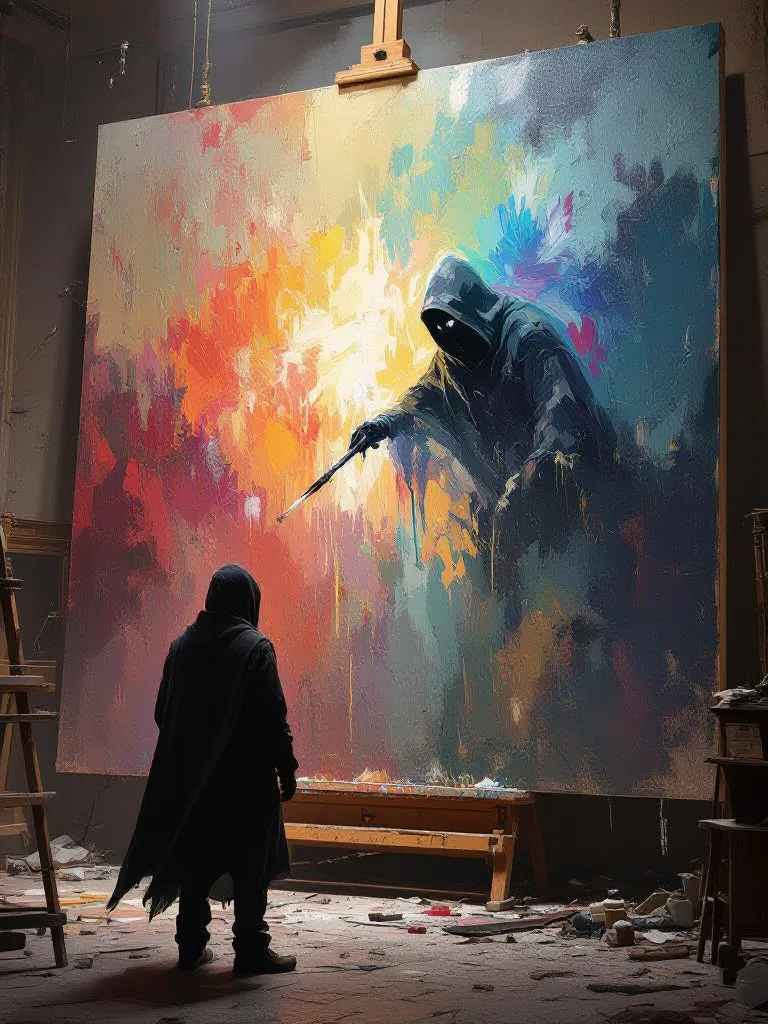 A mysterious figure lurks ruin - Free AI Photo Generator - starryai