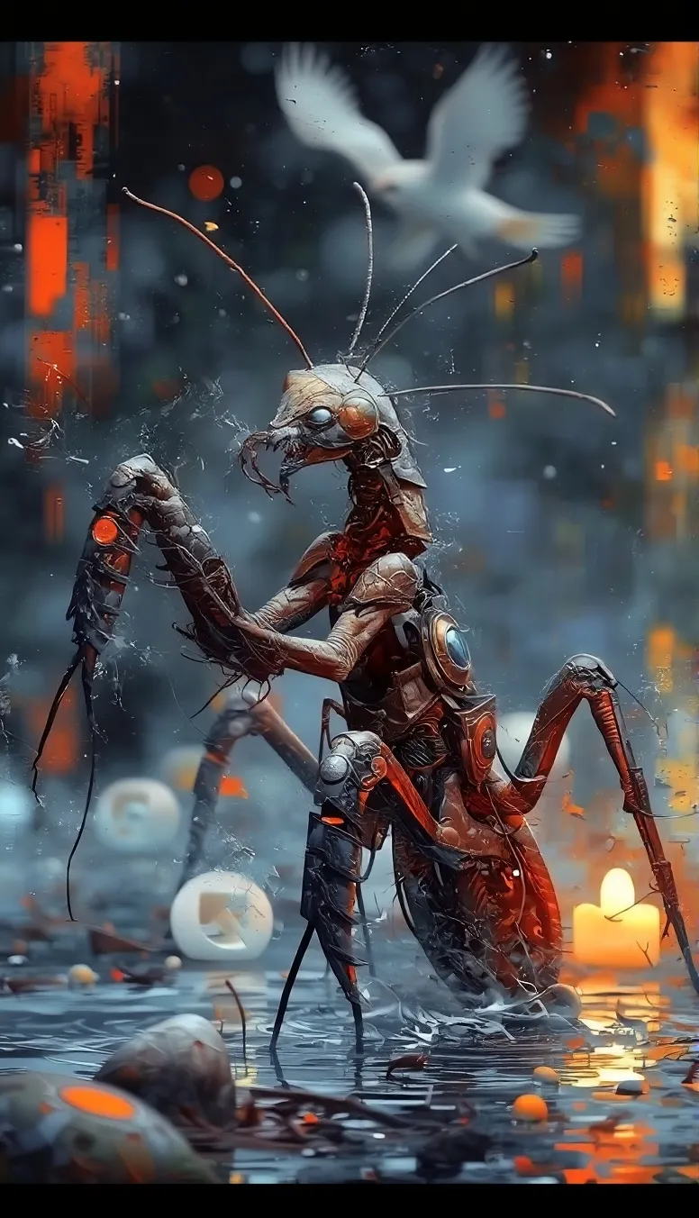 A cybernetic praying mantis from - Free AI Photo Generator - starryai