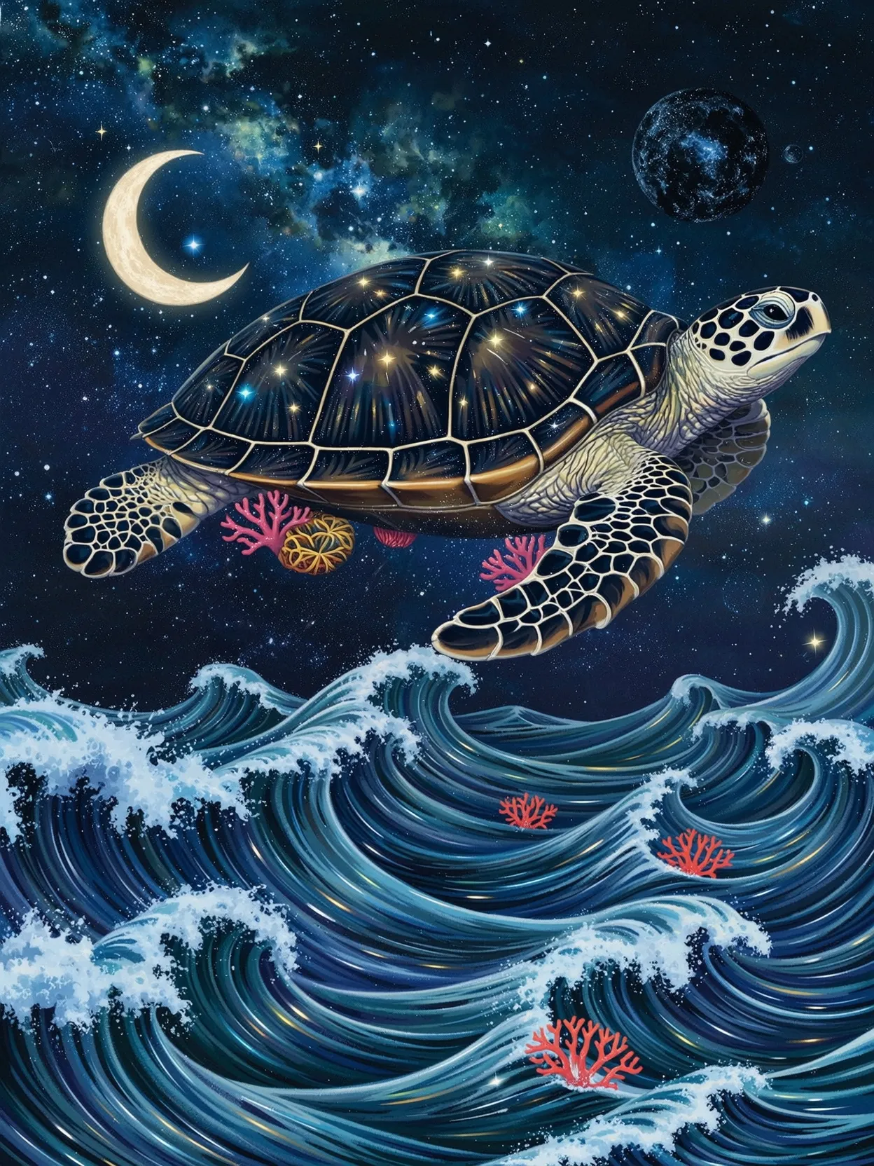 A giant turtle made stars glides - Free AI Photo Generator - starryai