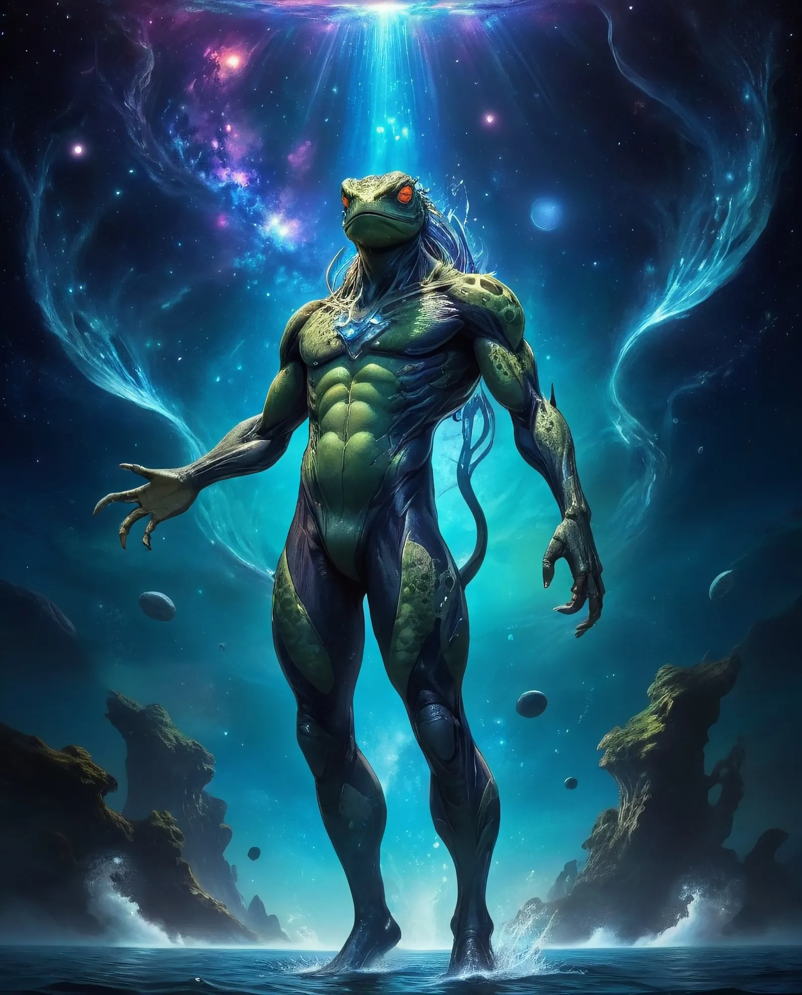 Celestial amphibian humanoid from - Free AI Photo Generator - starryai