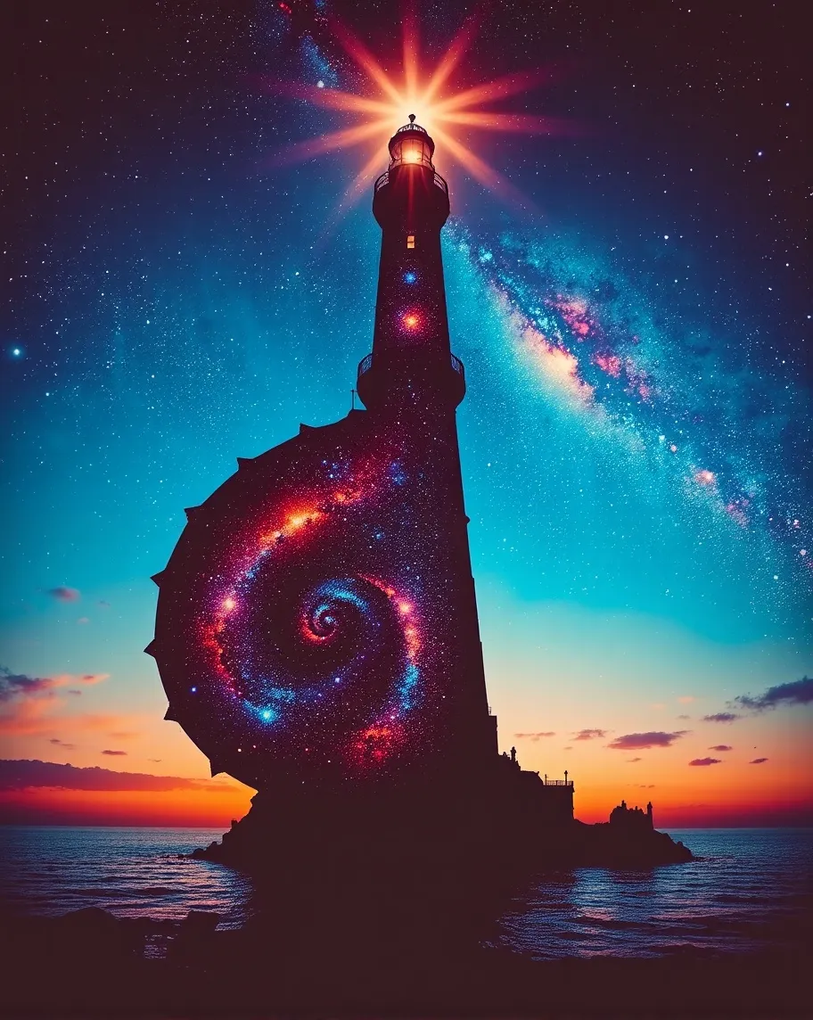 🌀🌊 Nebula Nautilus Lighthouse - Free AI Photo Generator - starryai