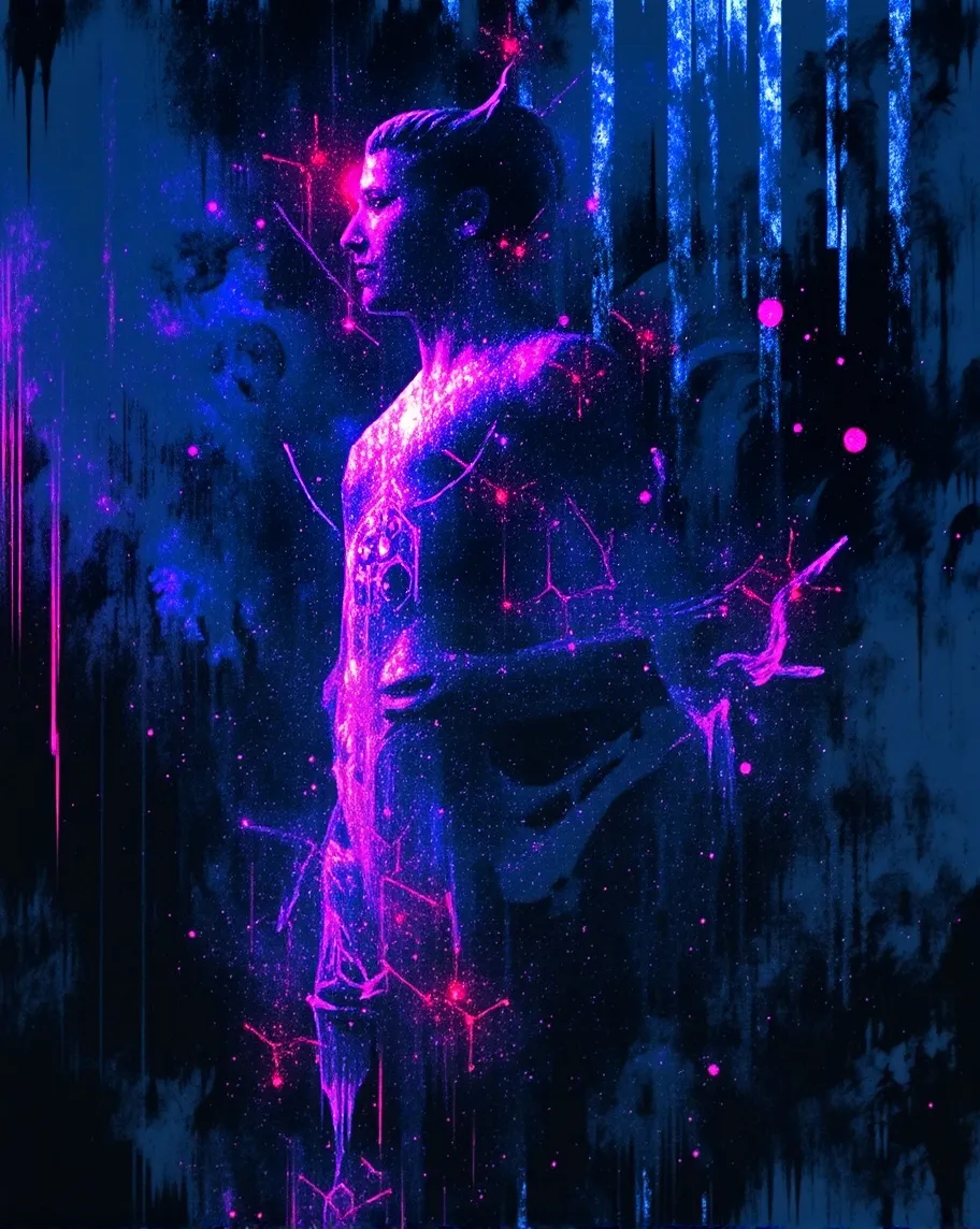 A holographic figure trapped a it - Free AI Photo Generator - starryai