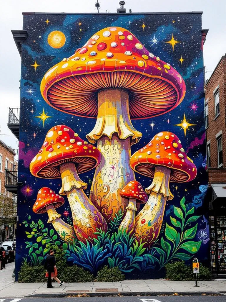 A mural psychedelic mushrooms - Free AI Photo Generator - starryai