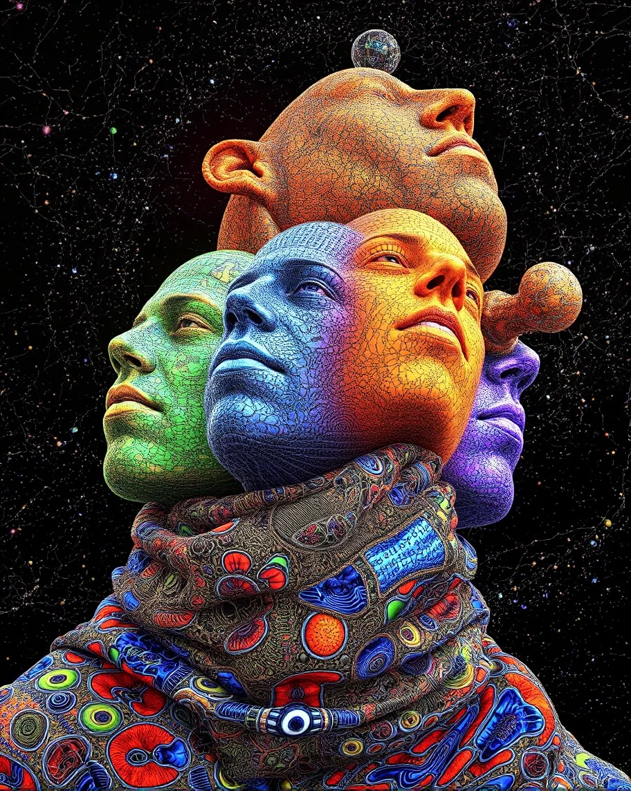 Five faces emerging from a cosmic - Free AI Photo Generator - starryai