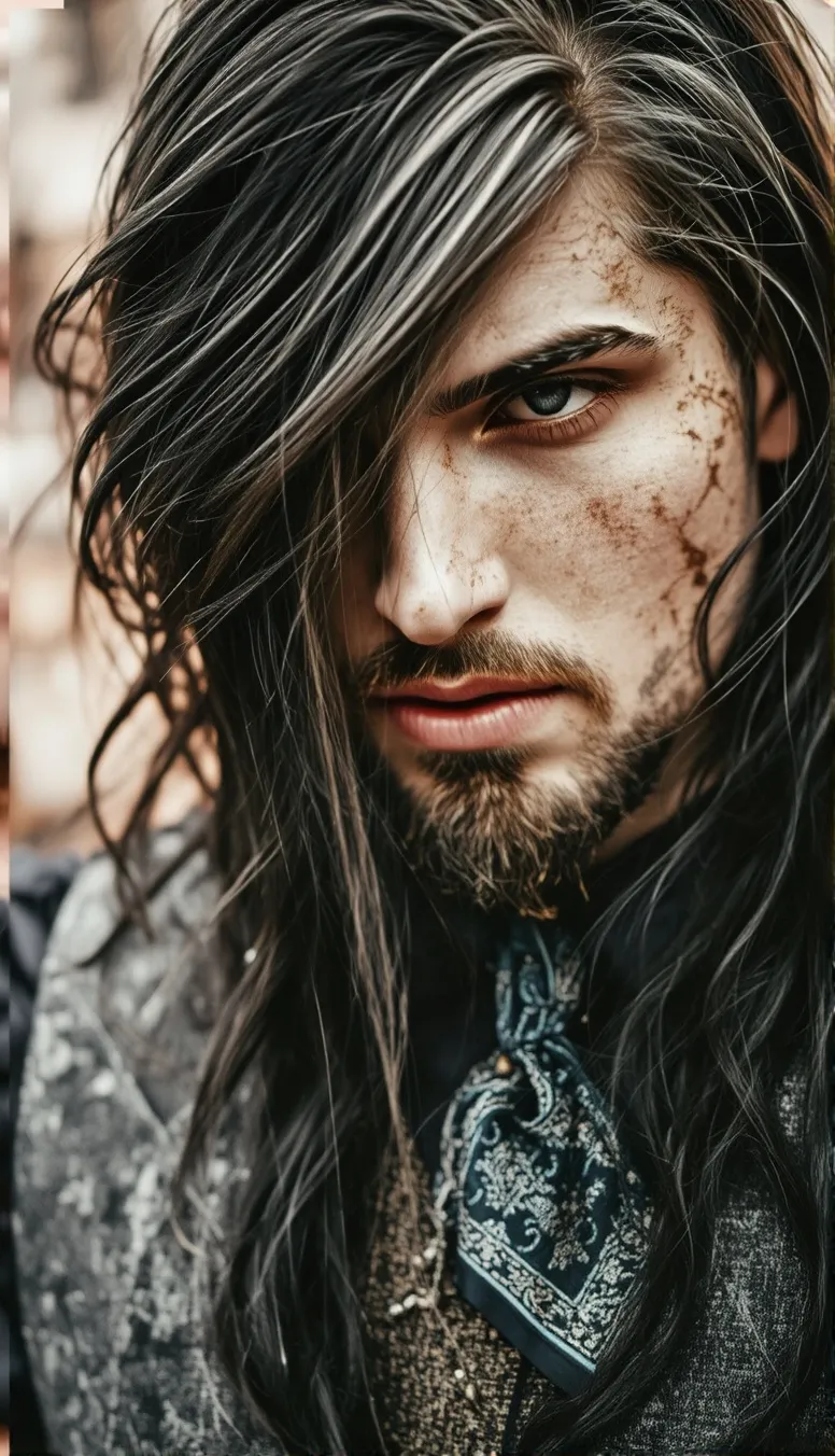 Close up a Gorgeous man long hair - Free AI Photo Generator - starryai