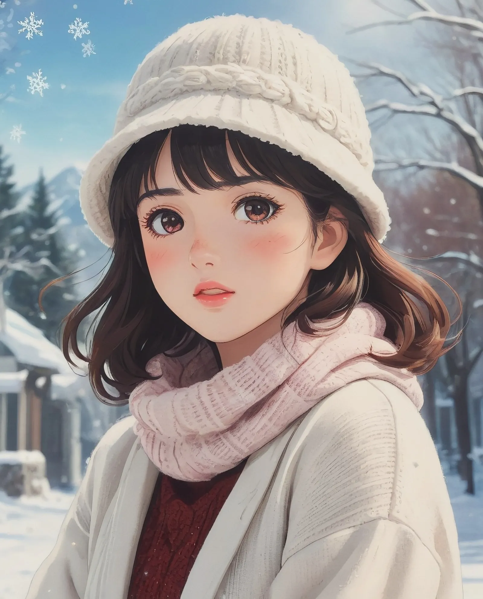A beautiful young woman a winter - Free AI Photo Generator - starryai