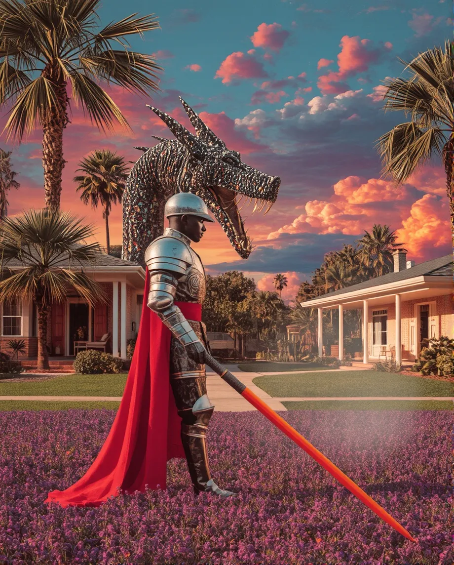 A knight shining armor battling - Free AI Photo Generator - starryai
