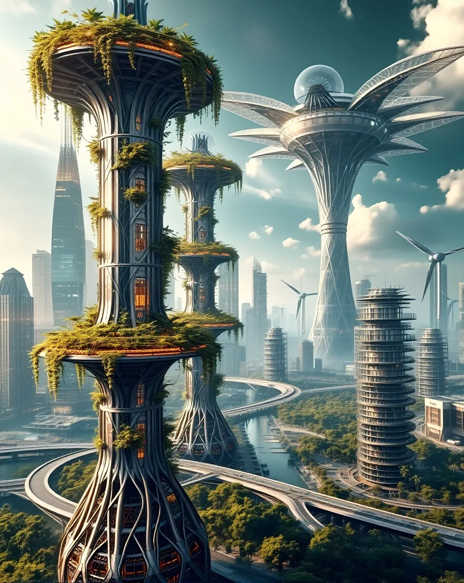 Imagine a solarpunk city where - Free AI Photo Generator - starryai
