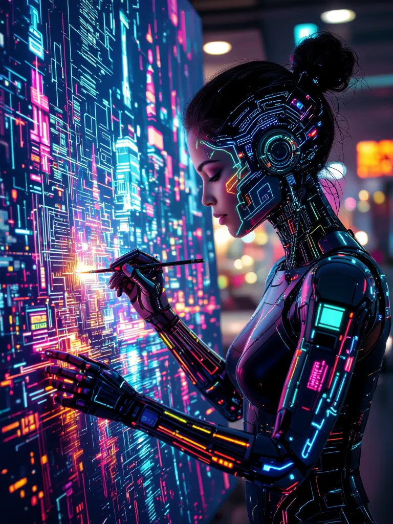 A brilliant cyborg artist, etched - Free AI Photo Generator - starryai