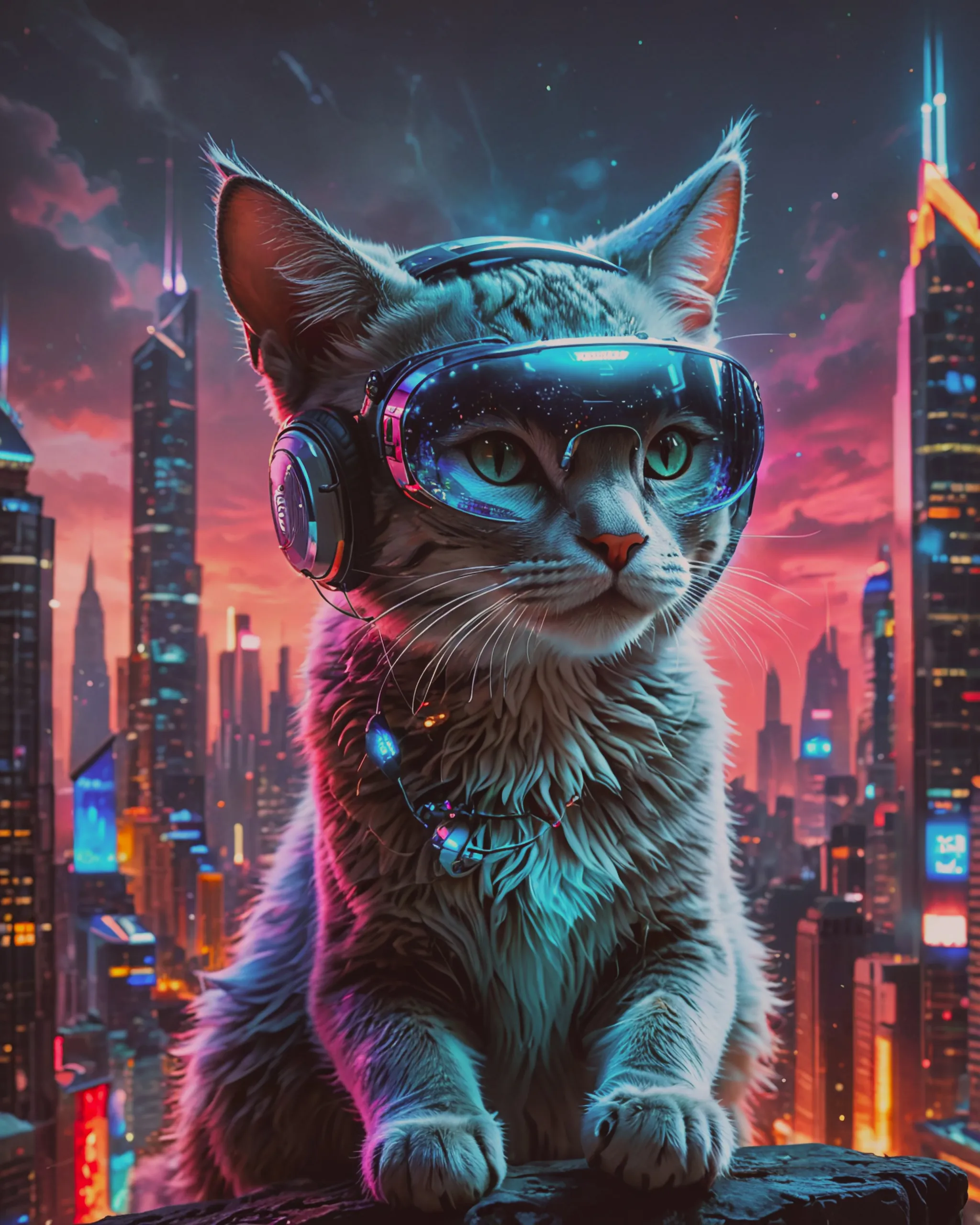 A curious cat a futuristic world, - Free AI Photo Generator - starryai