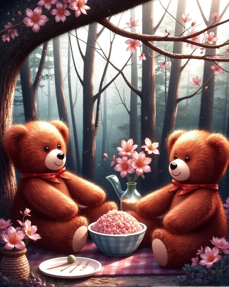 Teddy bears picnic woods - Free AI Photo Generator - starryai