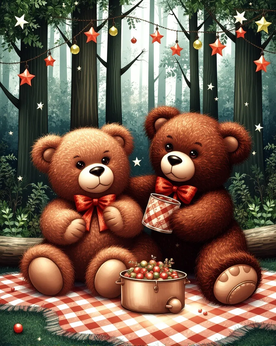 Teddy bears picnic woods - Free AI Photo Generator - starryai