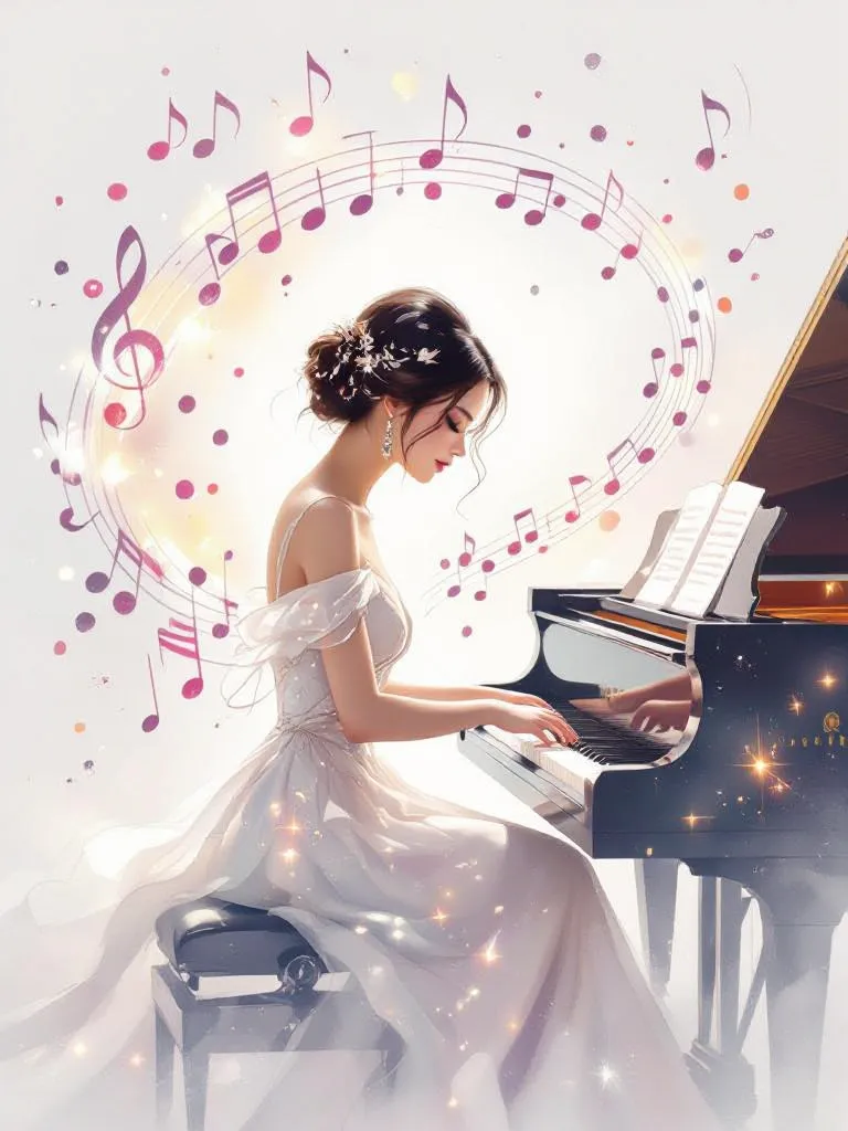 A delicate, otherworldly pianist - Free AI Photo Generator - starryai