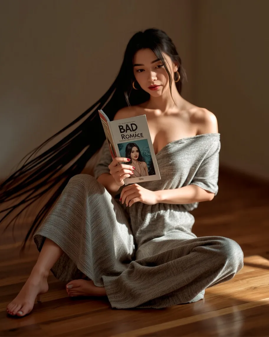a young shapely woman sitting on - Free AI Photo Generator - starryai